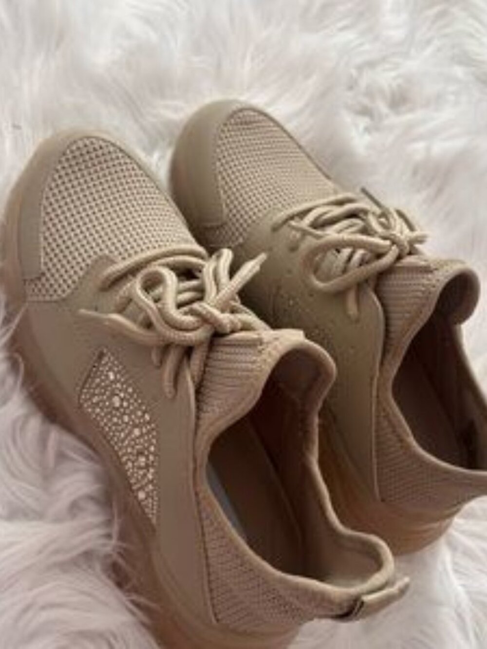 Beige Knit Upper Rhinestones Chunky Dad Sneakers Size 6